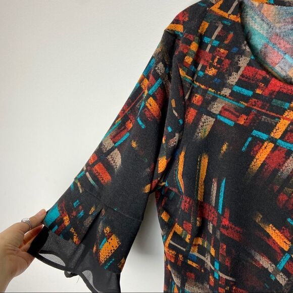 Nwt black multicolour 3/4 sleeve top shirt casual  blouse XL - Picture 7 of 9